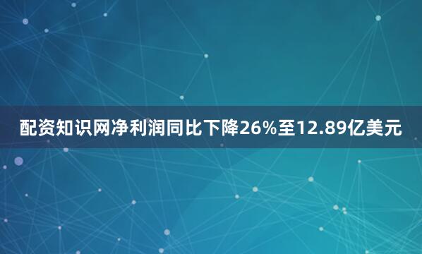 配资知识网净利润同比下降26%至12.89亿美元